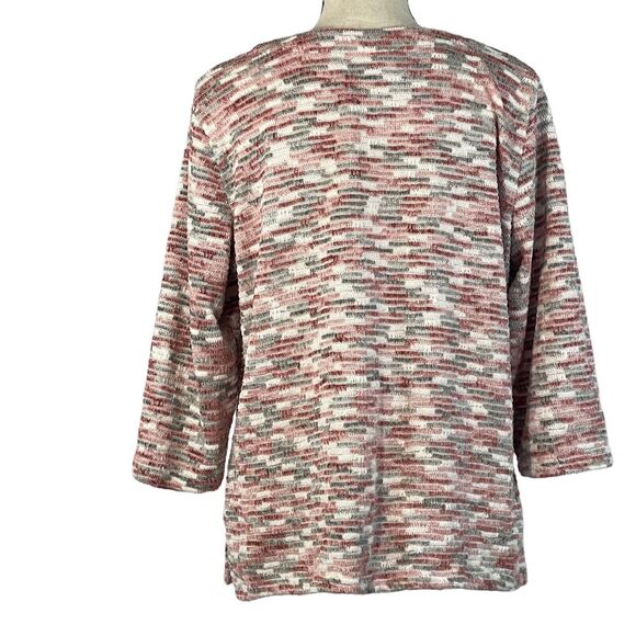 Alfred Dunner Medium Sweater Embellished 3/4 Sleeve Stretch V-Neck Pink Multi - Picture 3 of 8